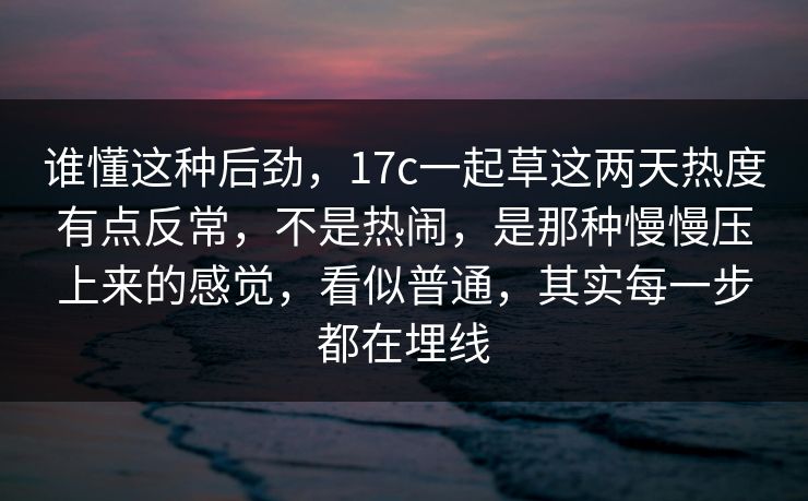 谁懂这种后劲，17c一起草这两天热度有点反常，不是热闹，是那种慢慢压上来的感觉，看似普通，其实每一步都在埋线
