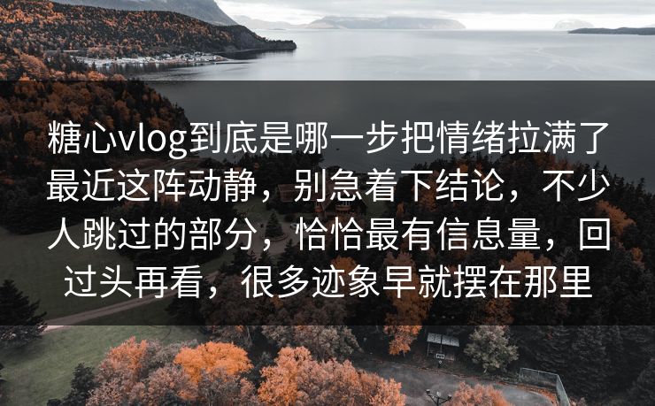 糖心vlog到底是哪一步把情绪拉满了最近这阵动静，别急着下结论，不少人跳过的部分，恰恰最有信息量，回过头再看，很多迹象早就摆在那里